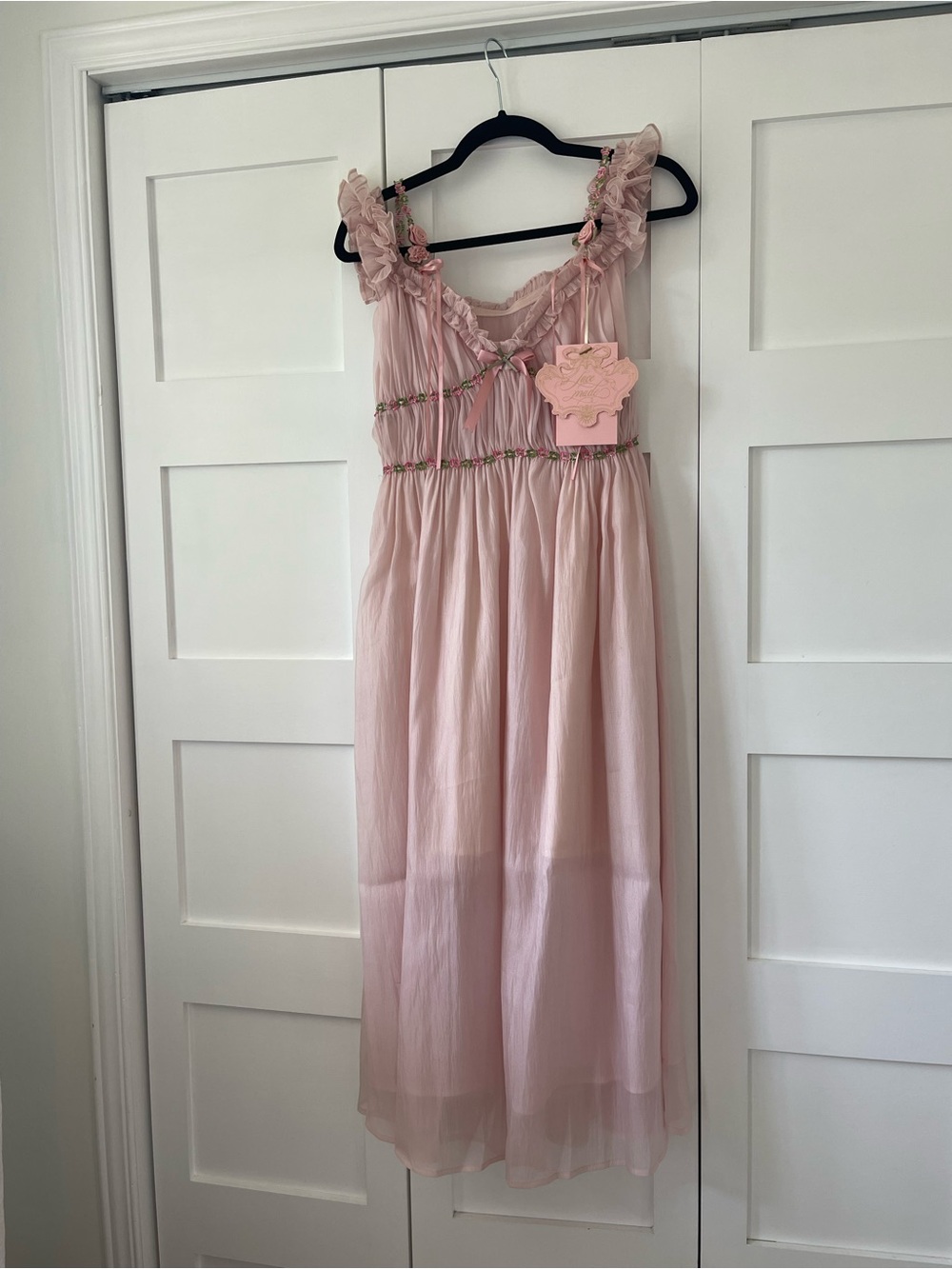 Blush Pink Off-Shoulder Dress with Floral Trim (Aurora Lacemade new with tag) - Picture 2 of 5